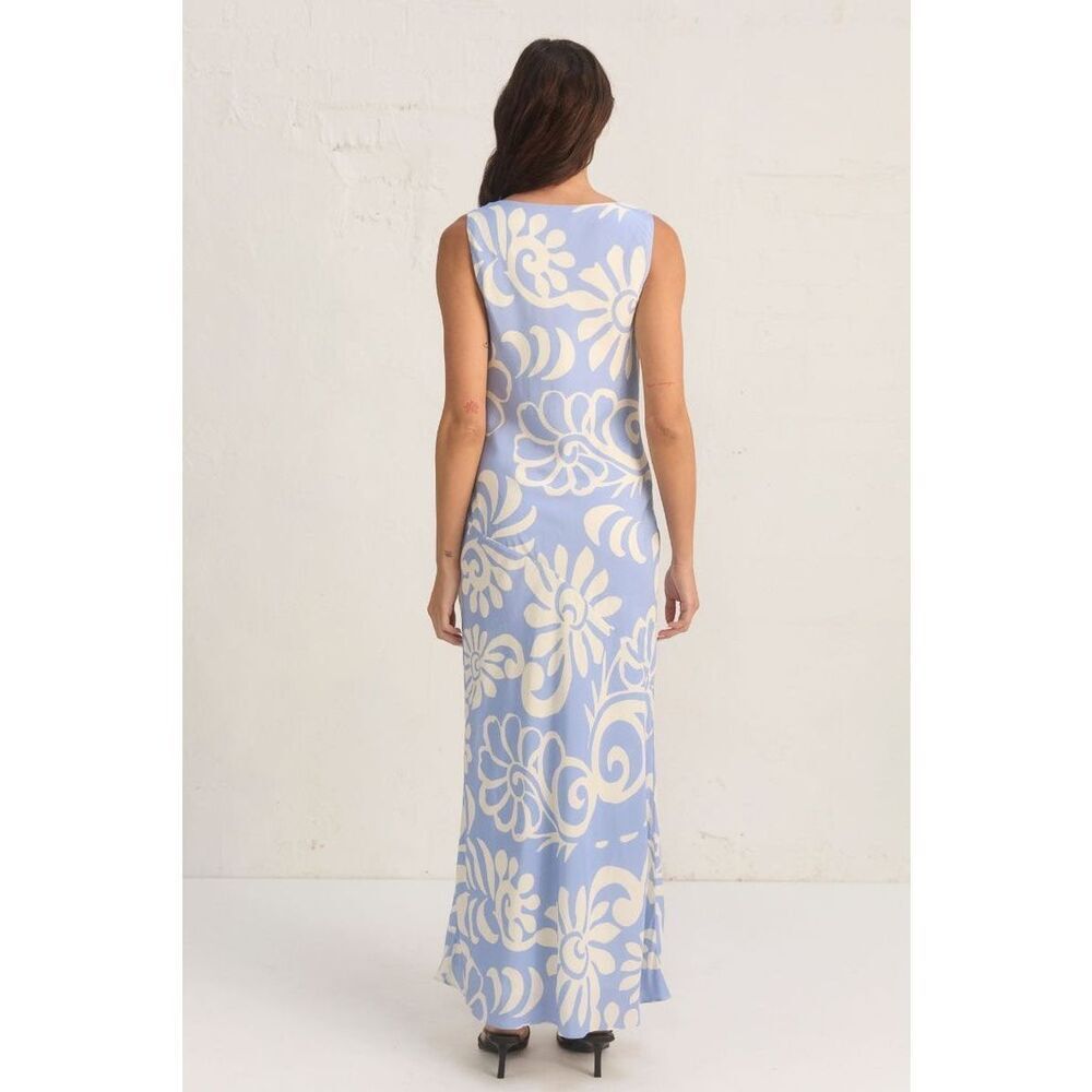 MØN RENN Eden Maxi Dress In Blue  Floral Summer Vacation Dress  size S NWT - Picture 4 of 9